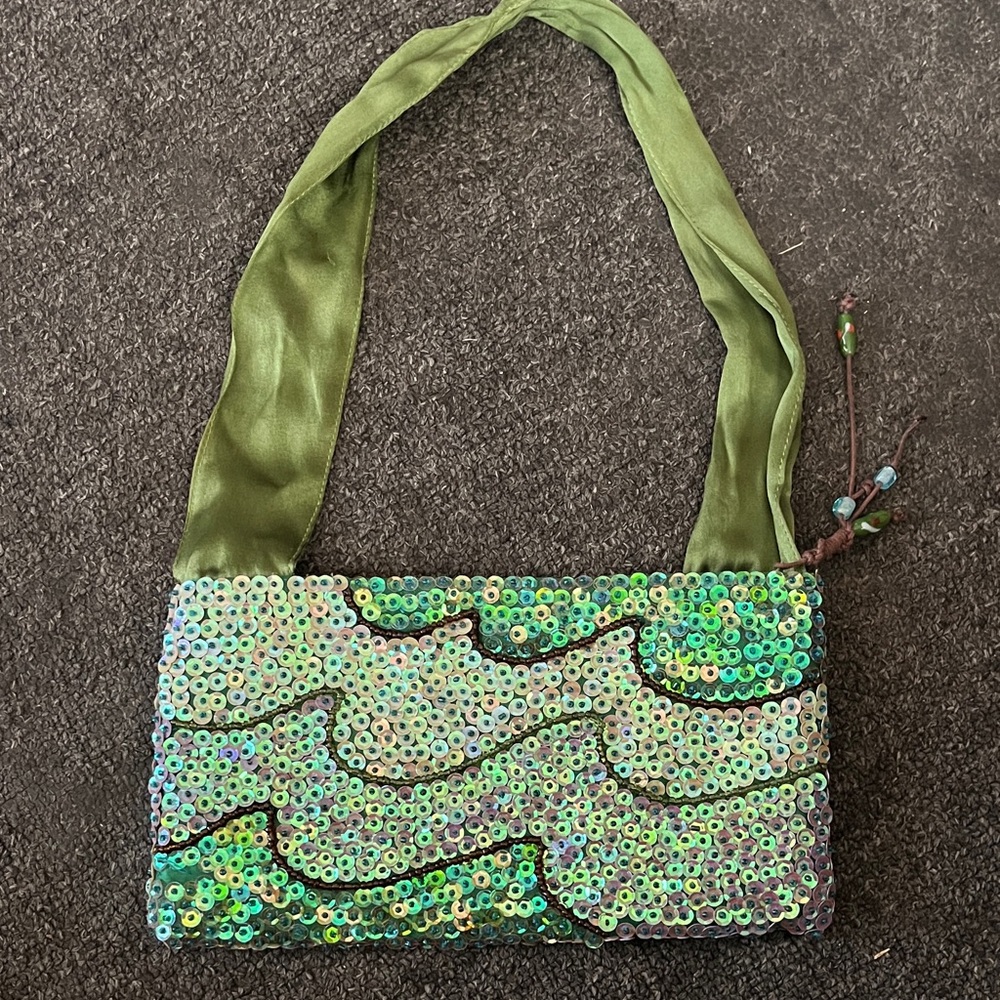 Green Sequin Evening Shoulder Bag